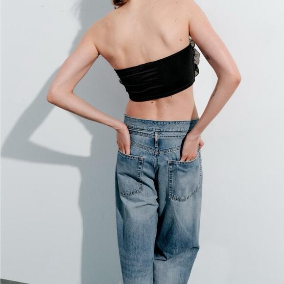 Zara Black Organza Flower Maxi Bandeau Top NWOT Size Small - Picture 6 of 9